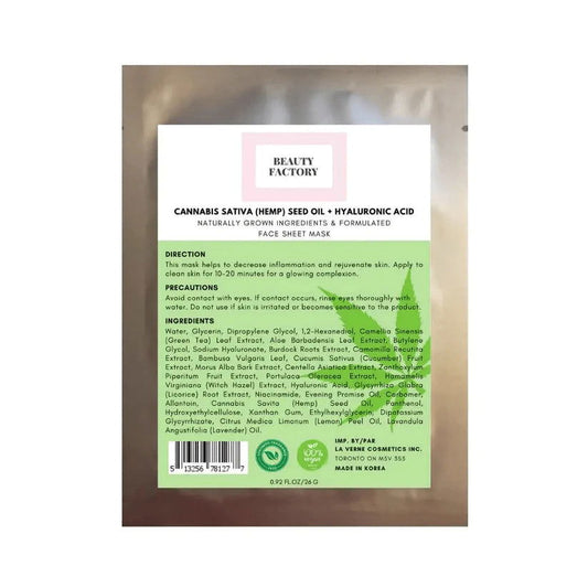Beauty Factory Cannabis Sativa Seed Oil + Hyaluronic Acid Mask (5 PCS) - Miessential