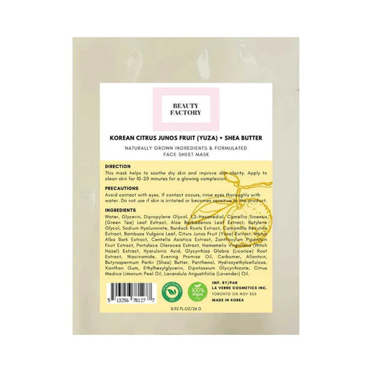 Beauty Factory Korean Citrus Junos Fruit + Shea Butter Mask(5 PCS) - Miessential