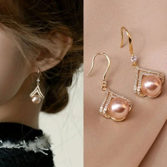 Elegant Style Faux Pearl Geometric Shape Drop Earrings Champagne - Miessential