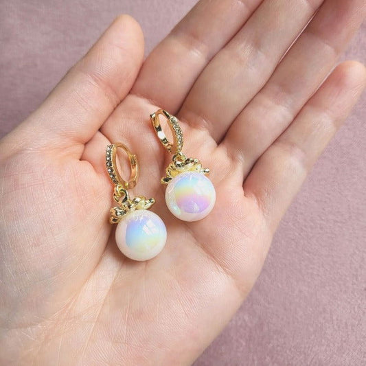 Faux Pearl Design Hoop Zinc Alloy Earrings - Miessential