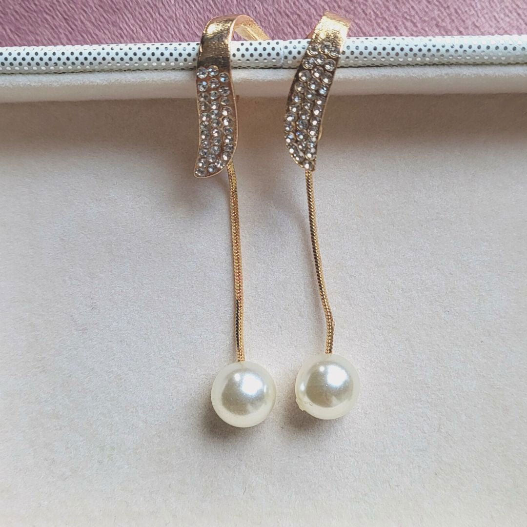 Faux Pearl Long Chain Design Dangle Earrings - Miessential
