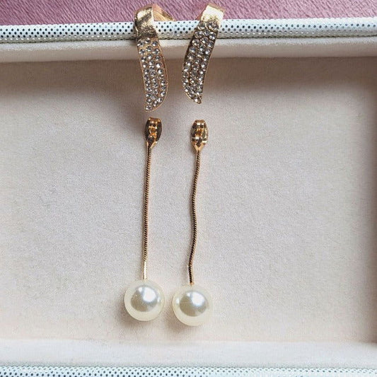 Faux Pearl Long Chain Design Dangle Earrings - Miessential