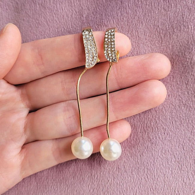 Faux Pearl Long Chain Design Dangle Earrings - Miessential
