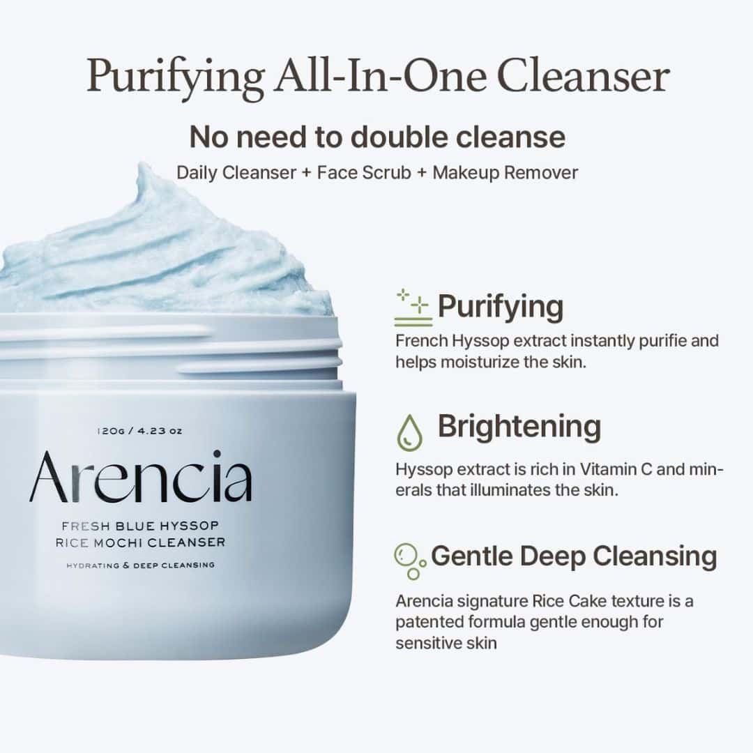 Arencia Fresh Blue Hyssop Rice Mochi Cleanser