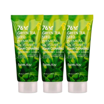 (Buy 2 Get 1 Free) Farmstay 76 Green Tea Seed Premium Moisture Foam Cleansing