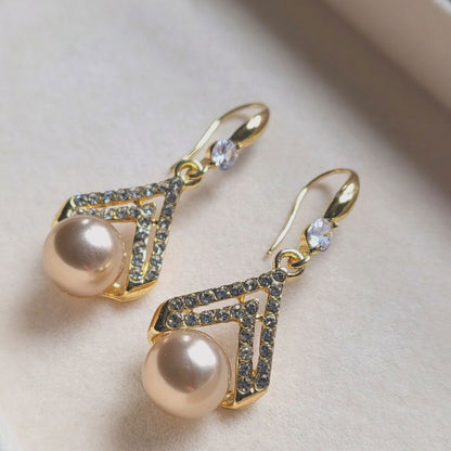 Elegant Style Faux Pearl Geometric Shape Drop  Earrings Champagne - Miessential