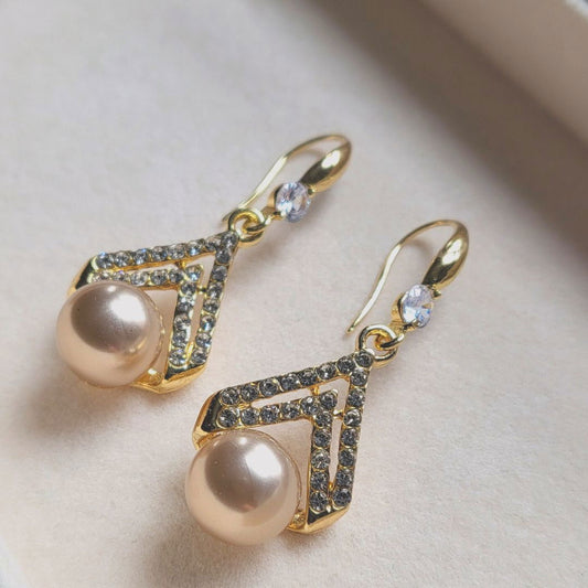 Elegant Style Faux Pearl Geometric Shape Drop  Earrings Champagne - Miessential