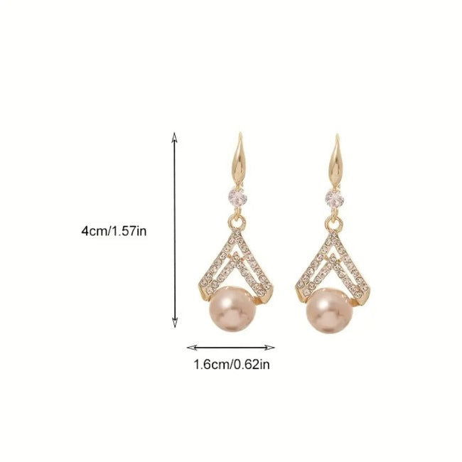 Elegant Style Faux Pearl Geometric Shape Drop  Earrings Champagne - Miessential