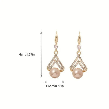 Elegant Style Faux Pearl Geometric Shape Drop  Earrings Champagne - Miessential