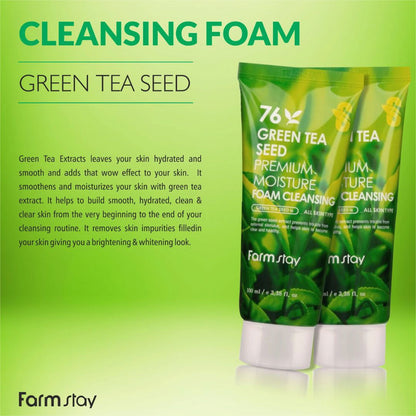 Farmstay 76 Green Tea Seed Premium Moisture Foam Cleansing - Miessential