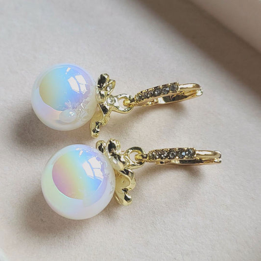 Faux Pearl Design Hoop Zinc Alloy Earrings - Miessential