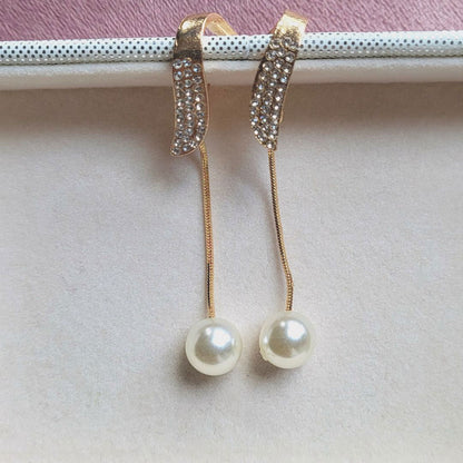 Faux Pearl Long Chain Design Dangle Earrings - Miessential