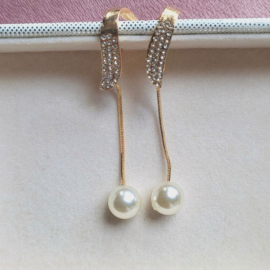 Faux Pearl Long Chain Design Dangle Earrings - Miessential