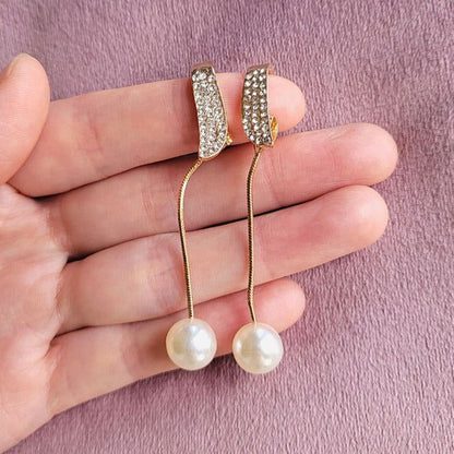 Faux Pearl Long Chain Design Dangle Earrings - Miessential