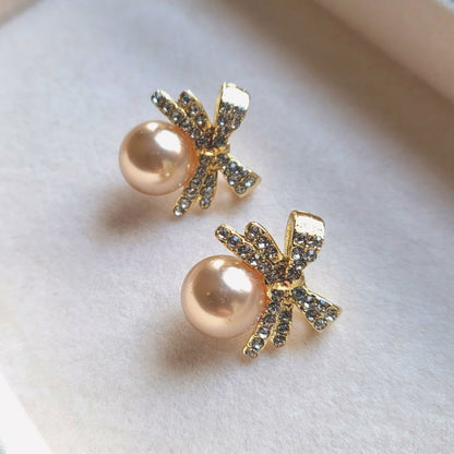 Faux Pearl Stud Light Pink Earrings - Miessential