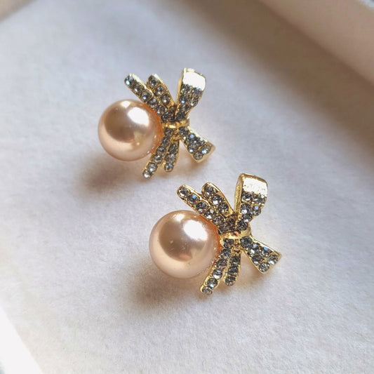 Faux Pearl Stud Light Pink Earrings - Miessential
