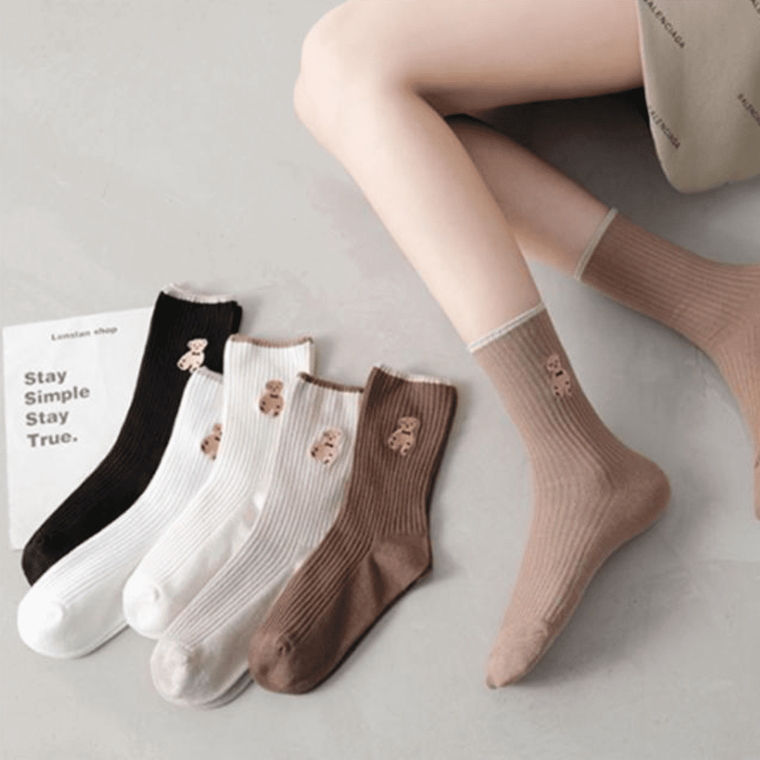 Mo & Joe Women's Teddy Bear Crew Socks (2 Pairs Set) - Miessential