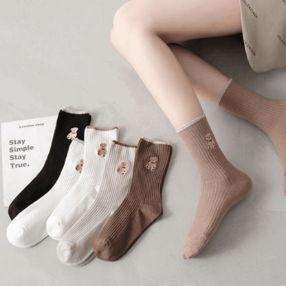 Mo & Joe Women's Teddy Bear Crew Socks (2 Pairs Set) - Miessential
