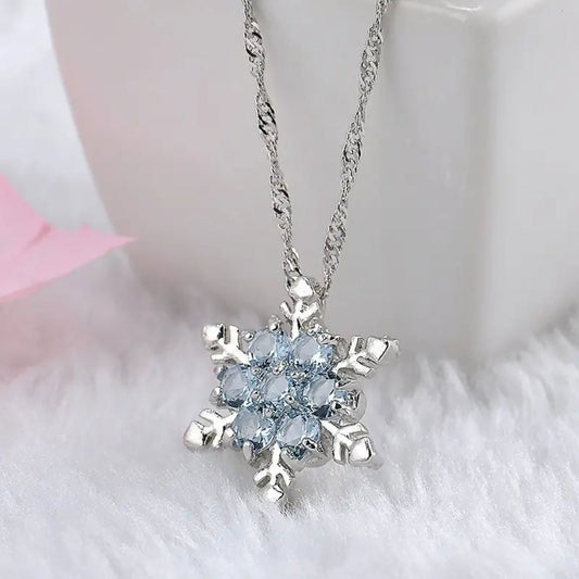 Snowflakes Unique Romantic Blue Crystal Pendant Necklace - Miessential