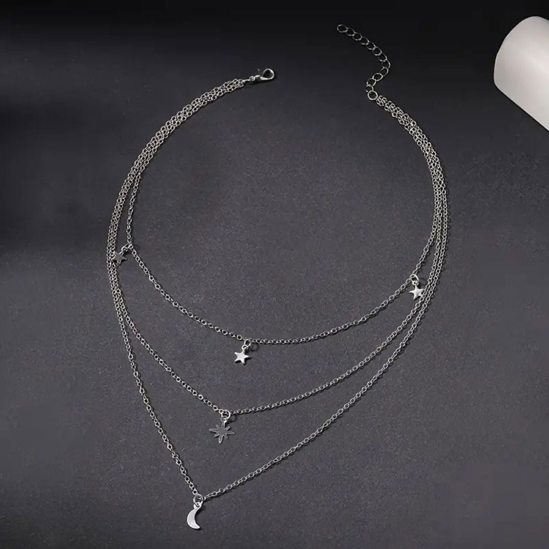 Vintage Moon & Star Shape Pendant Necklace Multilayer Chain - Miessential